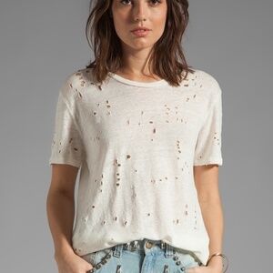 IRO Laser Cut Distress Clay Linen T-Shirt Size M